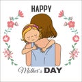 Mothers day card. Girl and mother