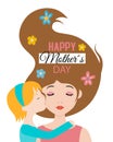 Mothers day card. Little girl giving her mother a kiss.