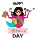 Mothers day card. Multitasking woman