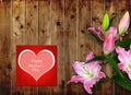Mothers day card with pink Lily flower Royalty Free Stock Photo
