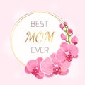 Mothers day card pink orchid flowers wreath spring