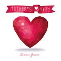 Mothers day card. Polygons pink heart with ribbon Royalty Free Stock Photo