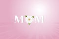 Mothers day card word text of mom with a beautiful daisy flower graphic image design