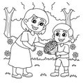 Mothers Day Child Giving Flowers Coloring Page