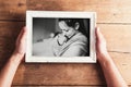 Mothers day composition. Picture frame. Wooden background. Studio shot. Royalty Free Stock Photo