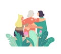 Mothers Day Concept. Loving Young and Senior Mothers Hugging Daughter and Granddaughter Rear View. Mom Embrace Child