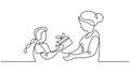 mothers day continuous one line drawing, a kid girl give a present to mom. Gift box is delivered to mother. Charity and love Royalty Free Stock Photo