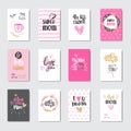Mothers Day Creative Greeting Cards Set Hand Drawn Isolated