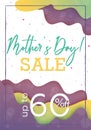 Mothers Day discount banner, colorful papercut template for business