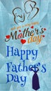 mothers day and fathers day with happy greetings words displaying on blue illustrations background