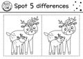 Mothers day find differences game for children with cute animals. Holiday black and white activity and coloring page with baby