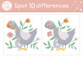 Mothers day find differences game for children. Holiday educational activity with funny baby goose and his mother. Printable Royalty Free Stock Photo