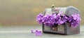 Mothers Day flowers. Lilac flowers in wooden chest Royalty Free Stock Photo