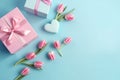 Mothers Day Gift Guide: Top View Presents, Hearts, and Flowers Photo, AI Generated