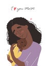 Mothers day greeting card, black african american mother hugs baby Royalty Free Stock Photo