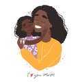 Mothers day greeting card, black african american mother hugs baby Royalty Free Stock Photo