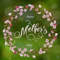 Mothers Day greeting card. Blossom tree background, spring holidays