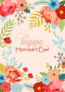 Mothers Day Greeting Card with Flowers Bouquet. Happy Mother Day Floral Banner. Best Mom Poster, Flyer Spring Celebration Design