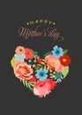 Mothers Day Greeting Card with Flowers Bouquet. Happy Mother Day Floral Banner with Heart. Best Mom Poster, Flyer Spring