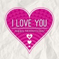 Mothers day greeting card with pink heart over paper backgrou Royalty Free Stock Photo