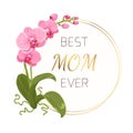 Mothers day greeting card pink orchid gold wreath