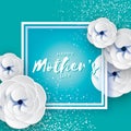 Mothers Day Greeting card. Women`s Day. White Paper cut flower. Origami Beautiful bouquet. Square frame. text. Royalty Free Stock Photo