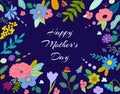 Mothers day greeting with spring colorful flowers vector illustration. Happy Mothers day card, template, pattern Royalty Free Stock Photo