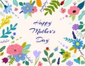 Mothers day greeting with spring colorful flowers vector illustration. Happy Mothers day card, template, pattern Royalty Free Stock Photo