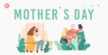 Mothers Day Landing Page Template. Loving Mother, Grandmother, Daughter and Granddaughter Family Characters Hugging