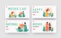 Mothers Day Landing Page Template Set. Mother, Grandmother, Daughter and Granddaughter Family Characters Hugging