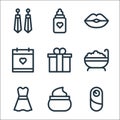 Mothers day line icons. linear set. quality vector line set such as baby, face cream, dress, bath, present, mothers day, kiss,
