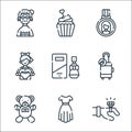 Mothers day line icons. linear set. quality vector line set such as diamond ring, dress, bear, luggage, perfume, little girl, mom