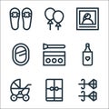 Mothers day line icons. linear set. quality vector line set such as earrings, book, stroller, champagne, make up kit, mirror,