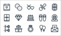 Mothers day line icons. linear set. quality vector line set such as letter, diamond ring, earrings, balloons, gifts, book,