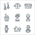 Mothers day line icons. linear set. quality vector line set such as little girl, breakfast, luxury, husband, grandma, cupcake,