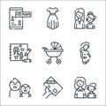 Mothers day line icons. linear set. quality vector line set such as mother and son, gift, penguin, pregnancy, baby stroller,