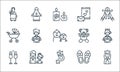 Mothers day line icons. linear set. quality vector line set such as queen, woman, cocktails, flat shoes, mother, baby stroller,