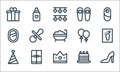 Mothers day line icons. linear set. quality vector line set such as shoes, crown, party hat, cake, book, mirror, balloons,