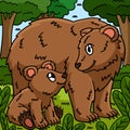 Mothers Day Mama Bear and Cub Colored Cartoon