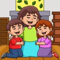 Mothers Day Mother Hugging Children Colored