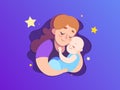 Mothers day paper illustration. Mom keeps a sleeping son. Royalty Free Stock Photo