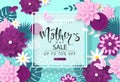 Mothers day sale banner.Background with blossom flowers, butterflies and lettering. Vector illustration for posters Royalty Free Stock Photo