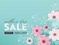 Mothers Day Sale Design. Spring Promo Discount Banner Template with Paper Cut Flowers for Flyer, Poster, Voucher