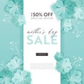 Mothers Day Sale Design. Spring Promo Discount Banner Template with Paper Cut Flowers for Flyer, Poster, Voucher Advertising