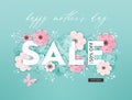 Mothers Day Sale Design. Spring Promo Discount Banner Template with Paper Cut Flowers for Flyer, Poster, Voucher Advertising