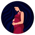 Mothers Day. Stylized pregnant girl in a dress drawn in a circle