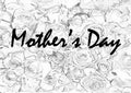 Mothers day template on seamless floral pattern with roses on white.