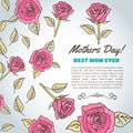 Mothers day text. Best mom ever. Background with roses. Vector illustration. Floral card for Mom