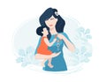 Mothers Day vector illustration for banner or postcard with cheerful mother giving a rattle to her daughter