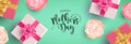 Happy Mothers Day banner of gifts and flowers